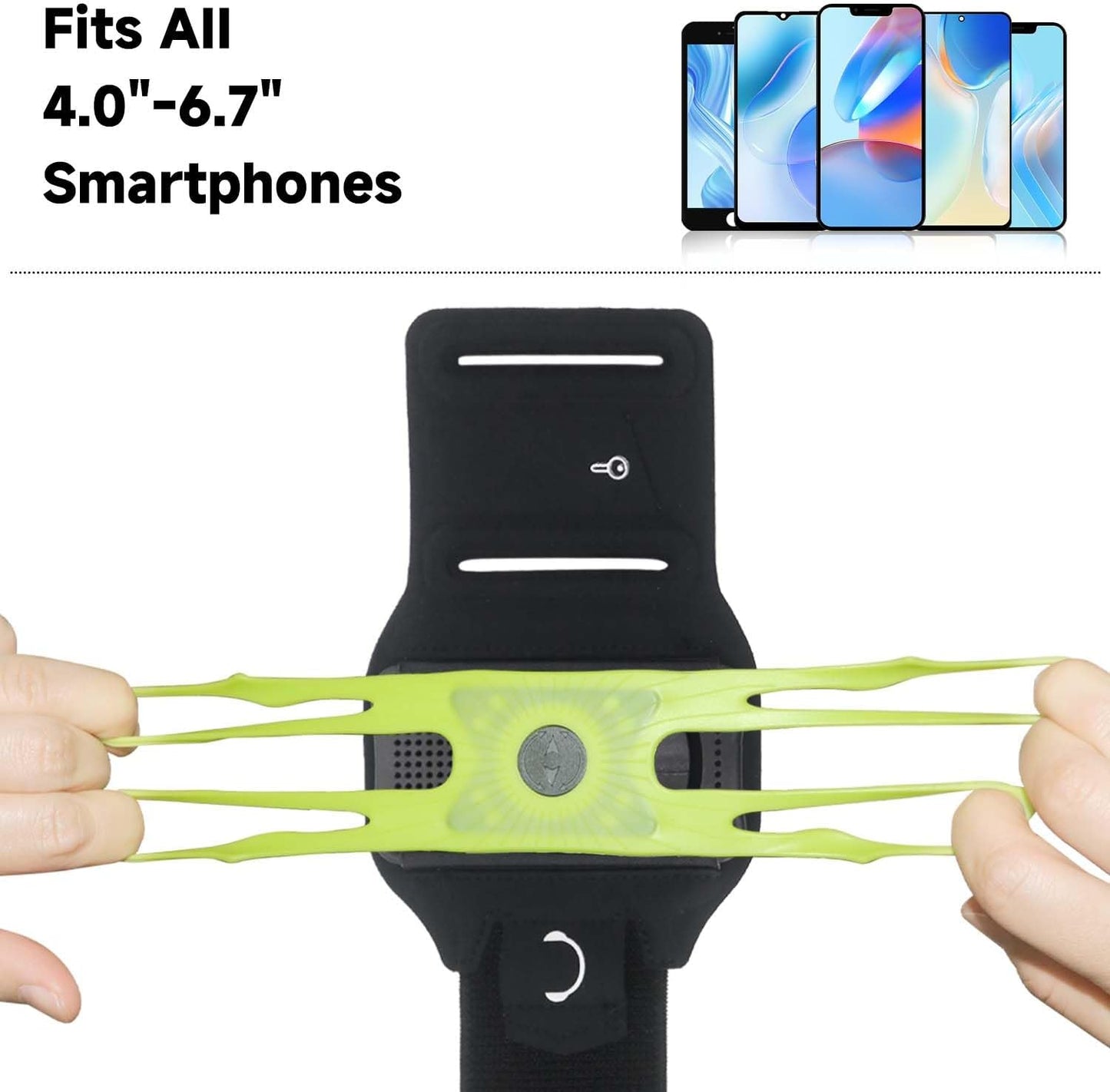 Wristband Phone Holder for Running, 360°Rotation & Detachable Sports Armband with Key Holder for iPhone 16/15/14/13/12/Pro/Pro Max/XS/XR/X/8/7/6/Plus, Fits 4.5-7 Inch Smartphones (Green)