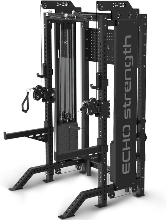 Commercial Functional Trainer Cable Machine with Dual Weight Stacks, Power Cage Squat Rack, Dual Cable Crossover Machine with Pulley System