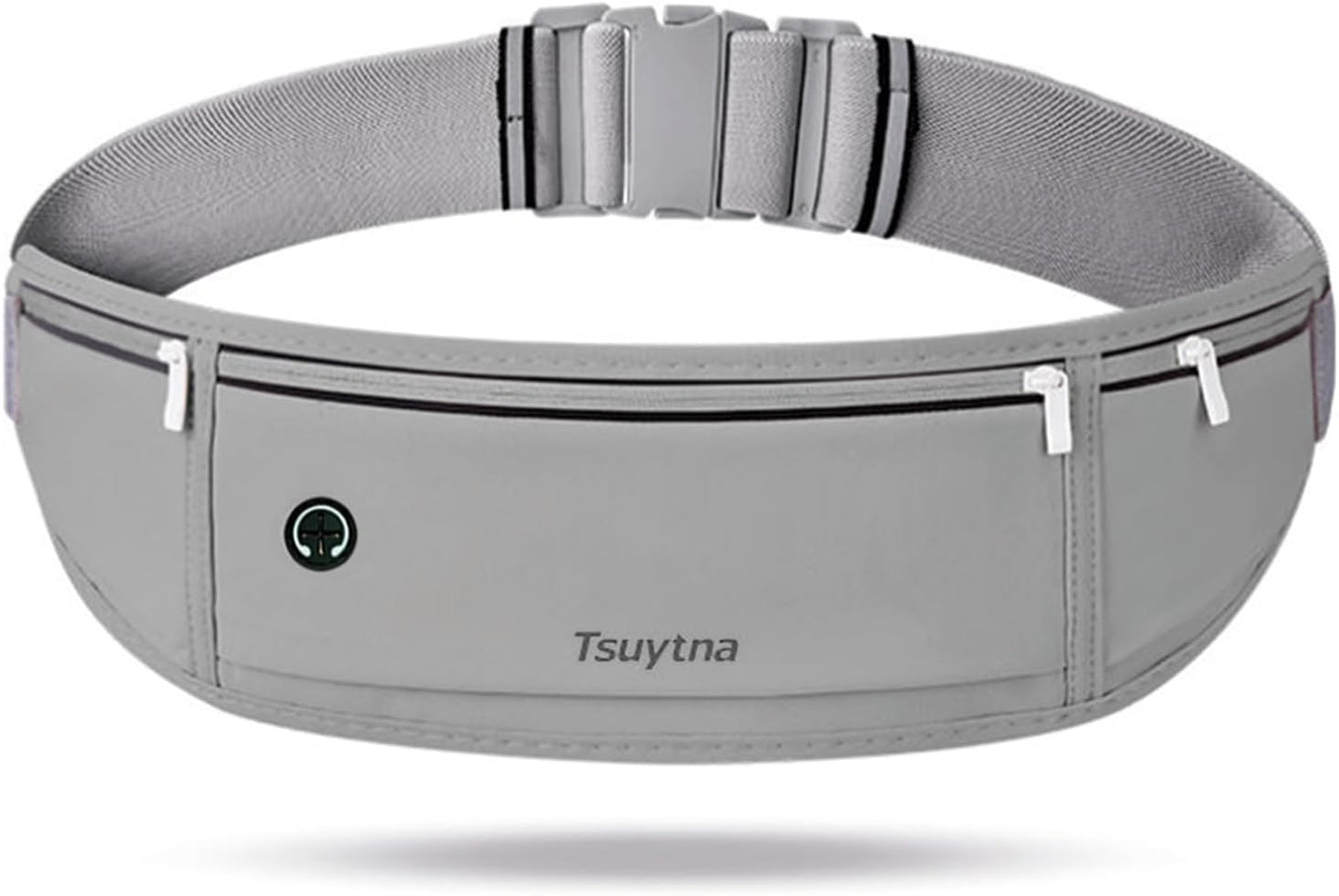 Running Belt for Women & Men - Slim Phone running belt with Water-Resistant Phone Holder, 3 pockets Adjustable Waist Strap, Reflective Safety Design for Running, Hiking, Travel，Fitness (Grey)