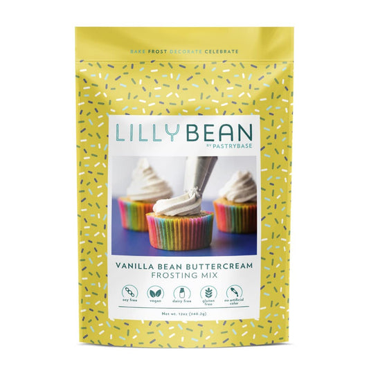 LillyBean Gluten Free Vanilla Bean Buttercream Frosting Mix with No Artificial Colors - Dairy and Soy Free, Vegan Icing for Decorating Cakes, Cupcakes, Cookies - 12 oz