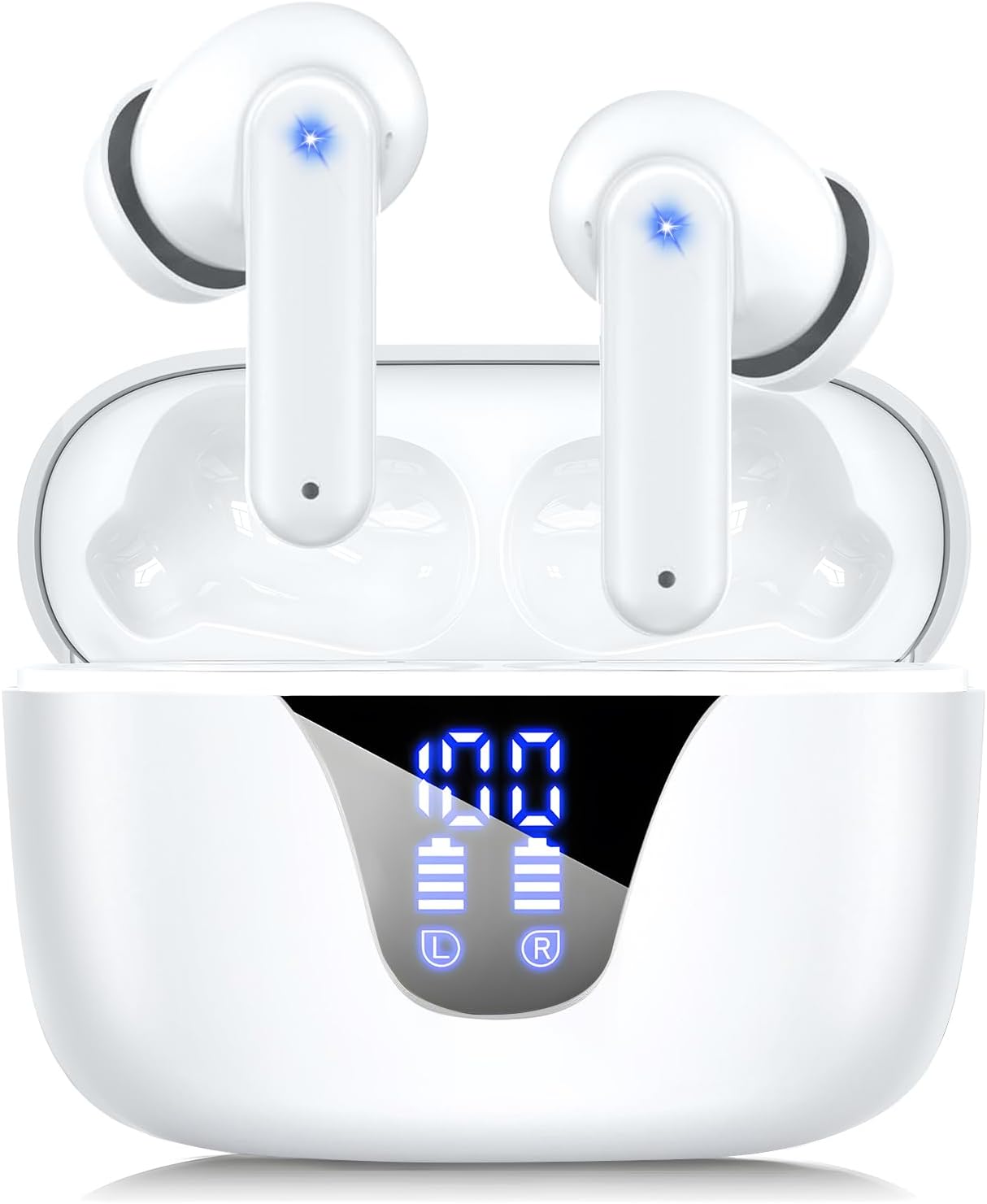 ZIUTY Wireless Earbuds Bluetooth Headphones, 50H Playtime Ear Buds with Mic, LED Digital Display Charging Case, IPX7 Waterproof, Deep Bass Stereo, in-Ear Earphone for iPhone Andriod Phone