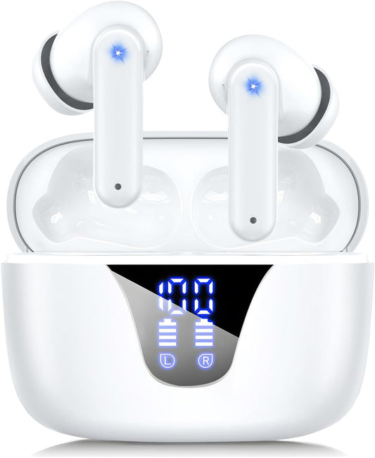 ZIUTY Wireless Earbuds Bluetooth Headphones, 50H Playtime Ear Buds with Mic, LED Digital Display Charging Case, IPX7 Waterproof, Deep Bass Stereo, in-Ear Earphone for iPhone Andriod Phone