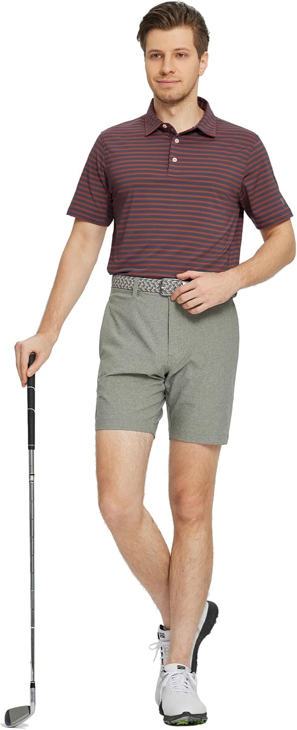 M MAELREG Golf Shirts for Men Short Sleeve Dry Fit Casual Striped Performance Moisture Wicking Collared Mens Polo Shirts