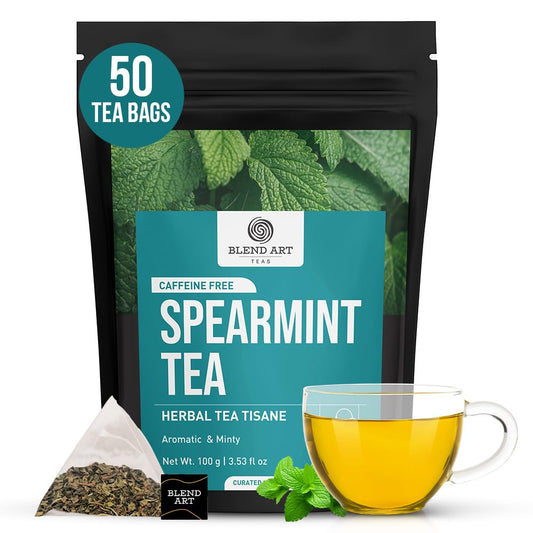 Spearmint Tea Bags 50 Count Herbal Tea Bags PCOS RELIEF Balances Hormones Support Digestion Refreshing Aromatic and Minty Gluten Free Caffeine Free Tea 100% Pure Spearmint leaves Pyramid Tea bags