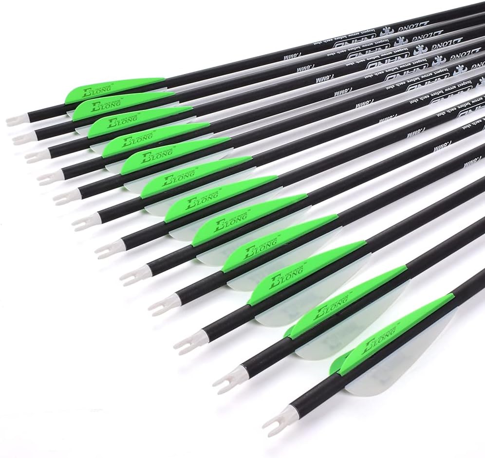 YLS Archery 26/28/30Inch Carbon Arrow Practice Hunting Arrows with100 Grain Removable Tips for Compound & Recurve Bow(Pack of 12)