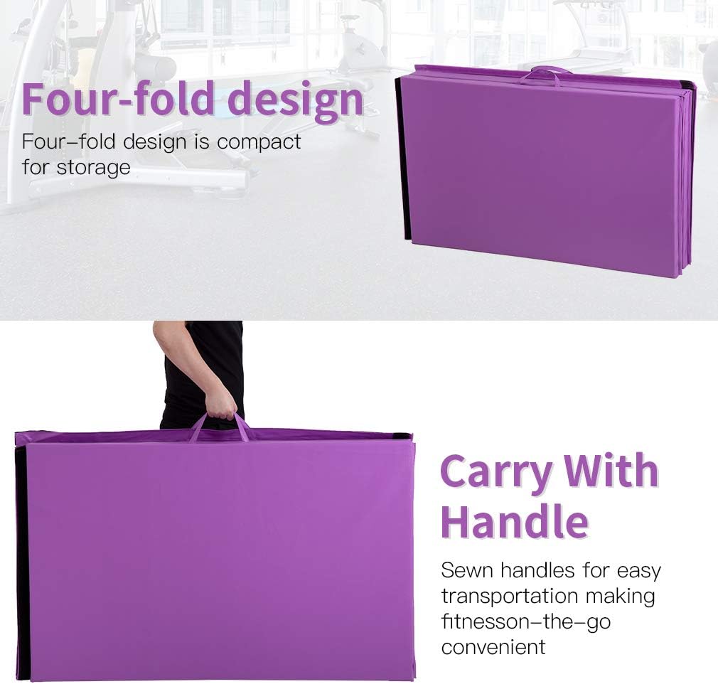 Gymnastics Tumbling Mats Portable Gymnastics Mat Foldable Tumbling Mat 2'x6'/4'x8' PU Leather Exercise Mat Yoga Mat with Carrying Handles for home Workout outdoor Yoga Gymnastics