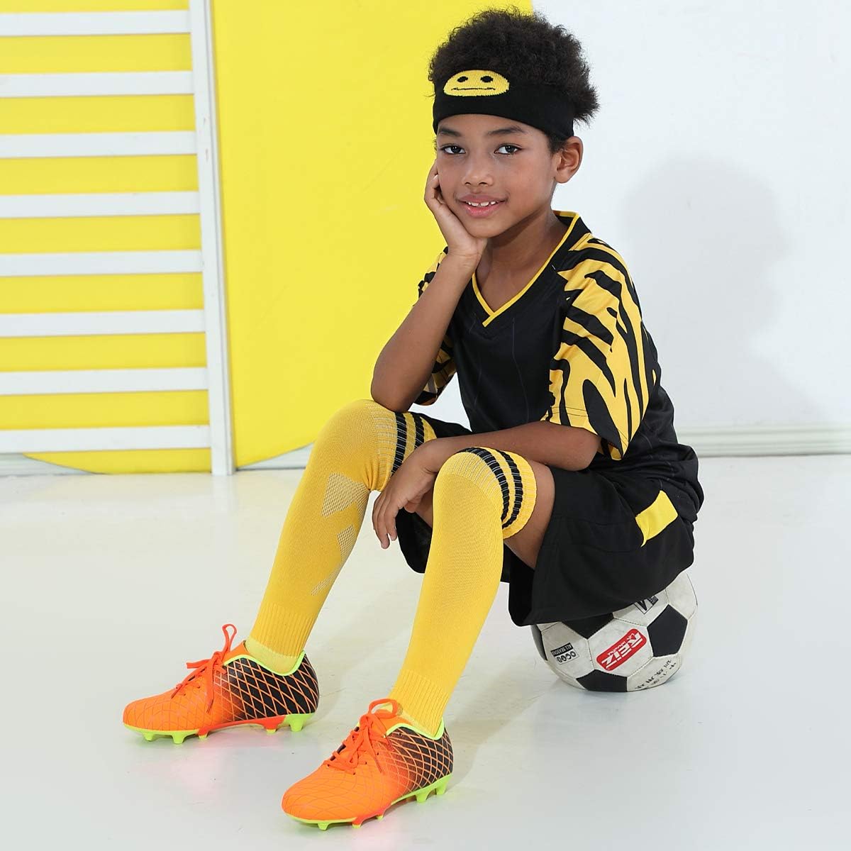 JABASIC Kids Outdoor Soccer Cleats Athletic Firm Ground Football Shoes