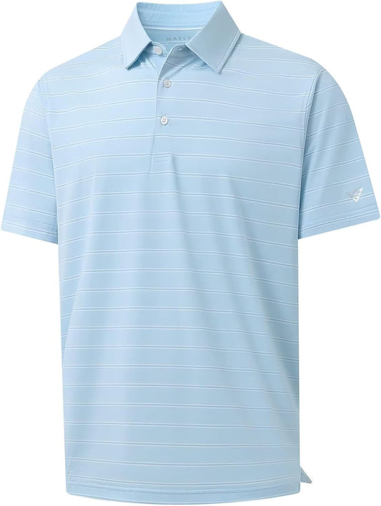 M MAELREG Golf Shirts for Men Moisture Wicking Striped Polo Performance Dry Fit Business Sports Mens Polo Shirts Short Sleeve