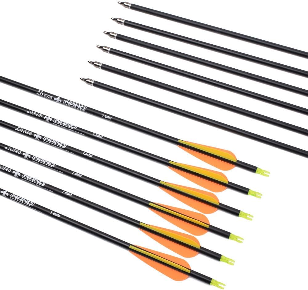 Carbon Arrow Hunting Arrows with 100 Grain Removable Tips for Archery Compound & Recurve & Traditional Bow Practice Shooting (Pack of 12)