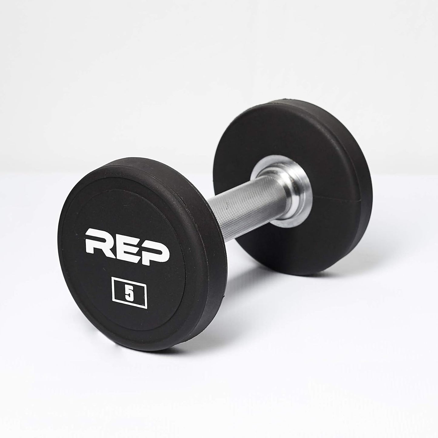 REP Fitness Urethane Coated Round Dumbbells, 5 to 100 lbs, Singles or Pairs, With or Without Rack, Steel Core, Rubber Encased, Chrome Handles, Professional Weights for Home Gym Strength Training