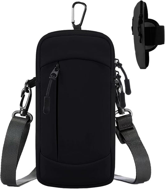 Cell Phone Crossbody Bag with Arm Band, Waterproof Phone Holder Pouch Fits iPhone & Android up to 7'', Small Sling Shoulder Purse for Running, Hiking, Travel, Workout (Black)