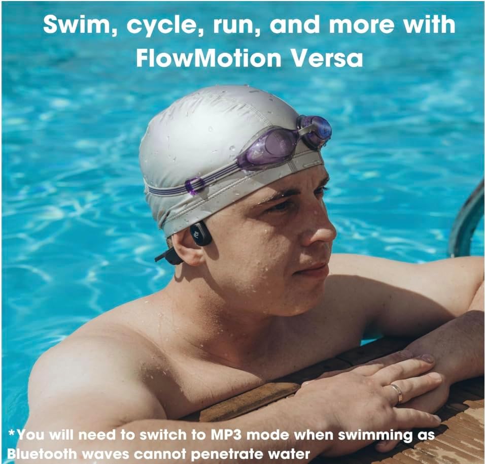Versa Mini Open-Ear Swimming Headphones Bluetooth Bone Conduction Headphones, 32GB MP3 Player, IP68 Waterproof, Secure Fit for Workouts, Running, Swimming, Cycling, Gym, Built-in Microphone