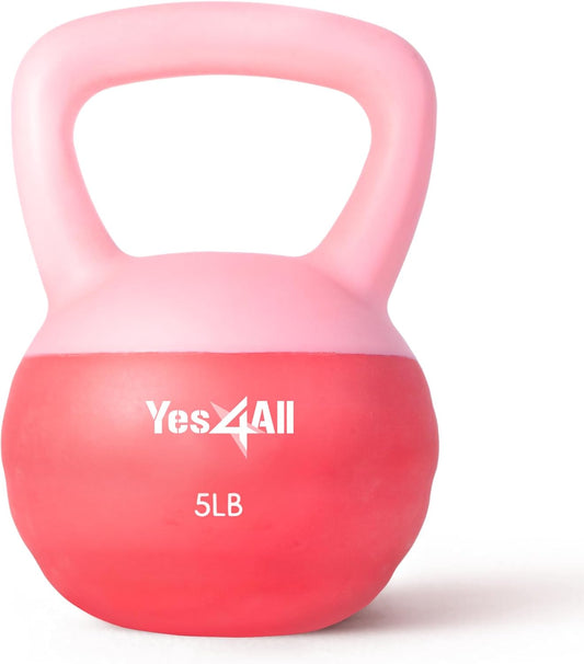 Yes4All Soft Kettlebell, PVC Kettlebells Exercise Weights & Color-Coded Strength Training Kettlebells with 4 Options (5,10,15,20lb), Gentle Hand Weights for Women at Home