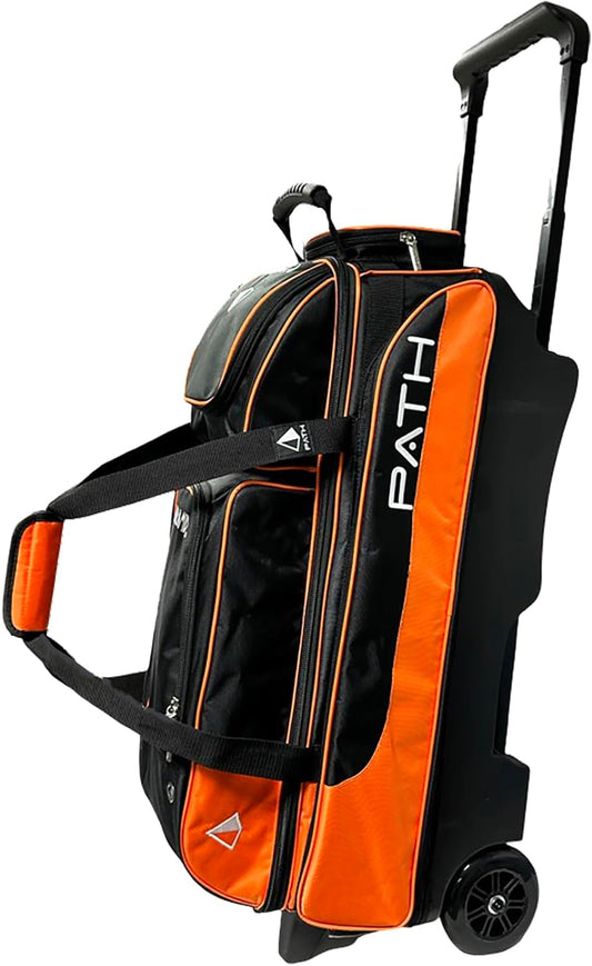 Pyramid Path Triple Premium Deluxe Roller Bowling Bag With Extra Large Separate Shoe Compartment (Up To US Mens Size 16) and 5 Accessory Pockets, 5" Wheels, Retractable Locking Handle - Extends to 42"