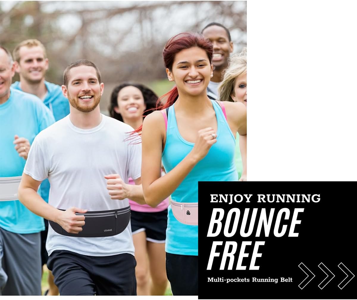 USHAKE Slim Running Belt, Workout Fanny Pack for Men Women,Exercise Waist Pack for Apple iPhone Holder, Runner Belt for Running Walking Cycling Camping Gym Light Blue