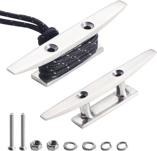 Boat Dock Cleat, 316 Marine Grade Stainless Steel Open Base Cleats with Hardware, Heavy Duty Mooring Accessories for Yacht Kayak Jetski (2-Pack)