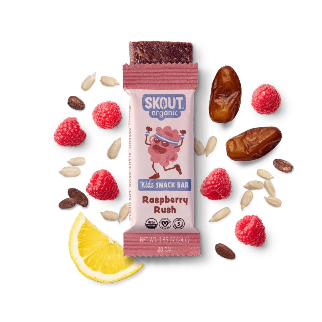 Skout Organic Raspberry Rush Kids Snack Bars (18 Pack) | Organic Kids Snack Bars | Plant-Based Nutrition, No Refined Sugar | Vegan | Gluten, Dairy, Grain, Peanut, Tree Nut & Soy Free
