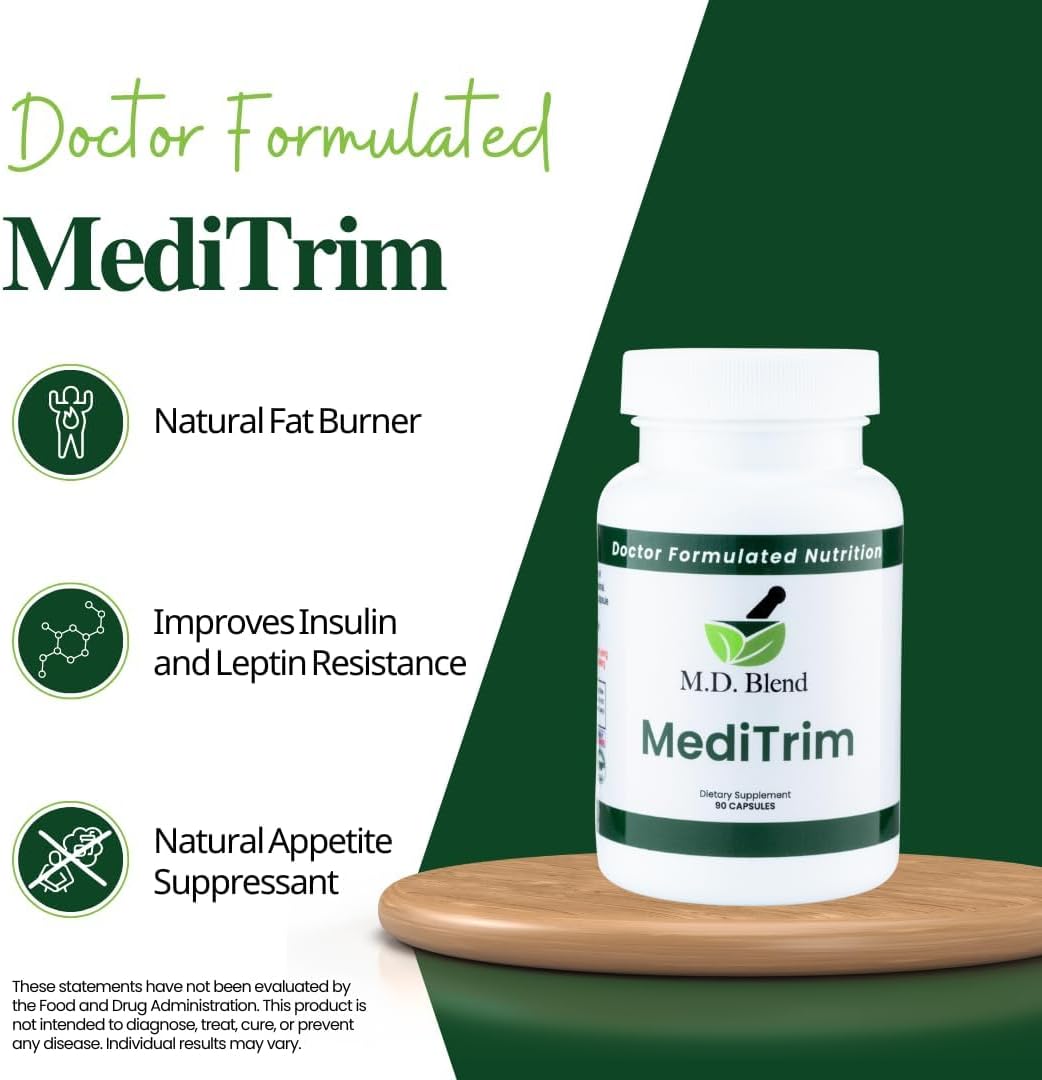 M.D. MediTrim - Expert Formulated Supplement Energy, Satiety, & Physique Goals - Smooth System Balance - Green Coffee Bean, Green Tea, Apple Cider Vinegar, Hibiscus - 90 Capsules