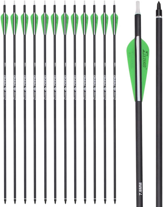 YLS Archery 26/28/30Inch Carbon Arrow Practice Hunting Arrows with100 Grain Removable Tips for Compound & Recurve Bow(Pack of 12)