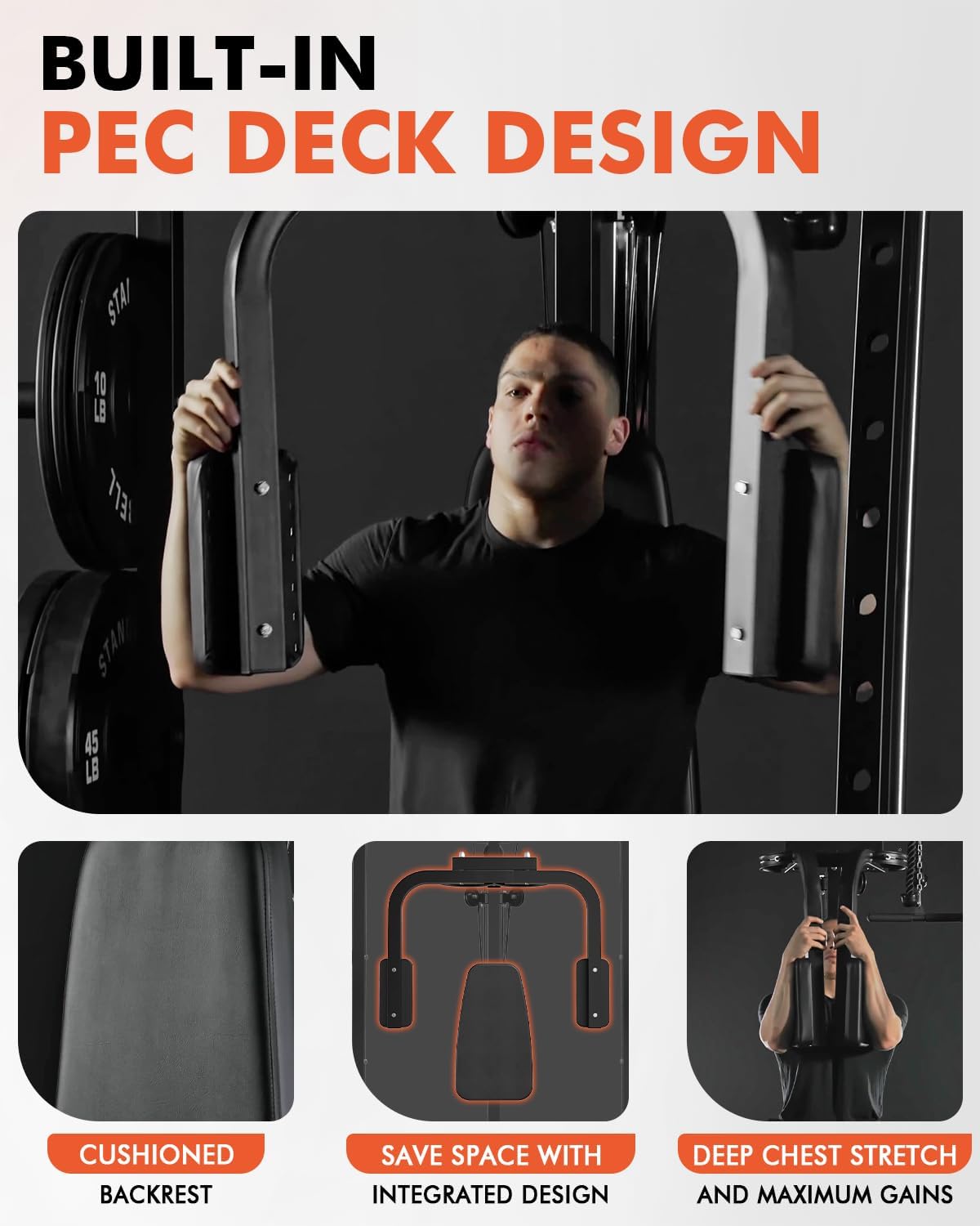 Mikolo All-in-One Smith Machine Home Gym, 2000LBS Power Cage with Cable Crossover System, Integrated Squat Rack with Weight Bar for Full-Body Training—LAT Pulldown, T-Bar Row, Triceps, Chest Fly