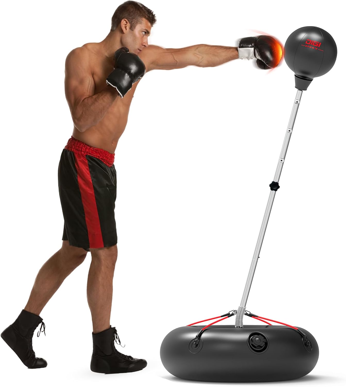 Punching Bag with Stand for Adults and Teens, Height Adjustable, Speed Bags for Boxing with Hand Pump and 4 Elastic Cords, Boxing Punching Bag for Training, Stress Relief and Fitness