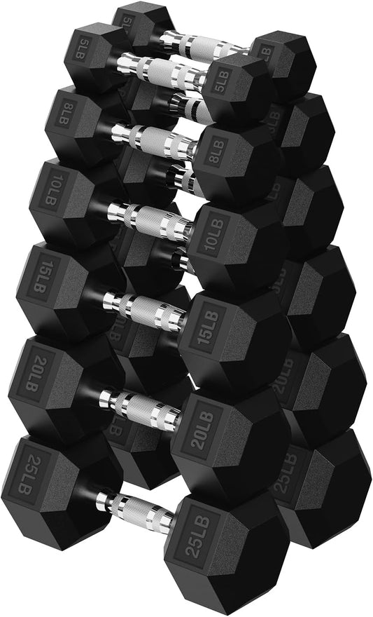 Hex Dumbbell 45-480 lb Set, Rubber Encased Exercise & Fitness Dumbbells for Home Gym, Hand Weights for Strength Training