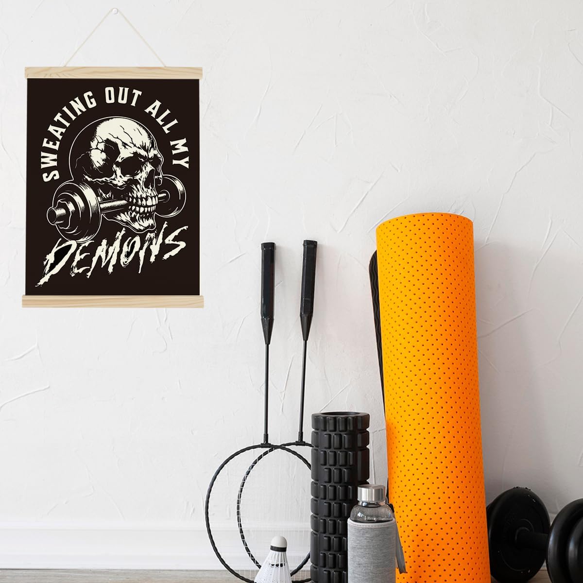 Gym Dumbbell Motivational Posters College Dorm Posters Gifts for Guys Friends Sweating Out All My Demons Gym Flag Wall Art Decor Sign for Home Gym Bedroom Office