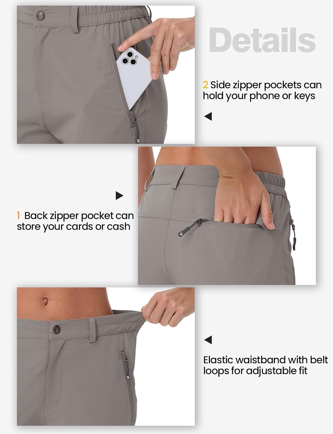 TBMPOY Women's Lightweight Hiking Pants Water Resistant Quick Dry Travel Work Outdoor Fishing Pants Zipper Pockets