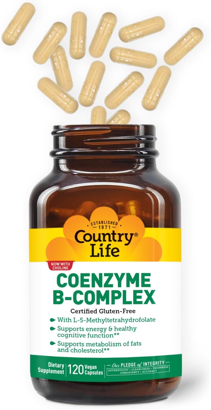 Country Life Coenzyme B-Complex, 120 Capsules – Supports Energy & Metabolism, Mood & Cognitive Function – Vegan, Gluten-Free, Bioavailable B Vitamins with Choline