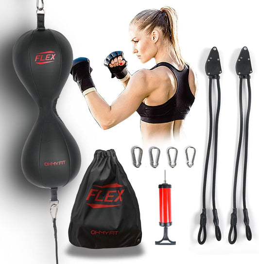 Flex Double End Punching Bag - Bungee Cords w/Special Flex Adjustable System - Durable Bladder Speed Bag - Boxing Training Equipment for Adults - Home Gym Accessories