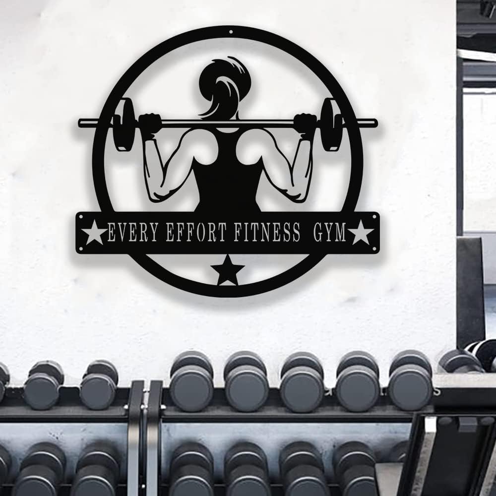 Custom Metal Gym Sign for Home Workout Room, Motivational Fitness Decor, Personalized Powerlifting Garage Wall Art, Gift for Women, Men, Dad, Papa, Grandpa, Mother, Sister, Girls, Modern Design