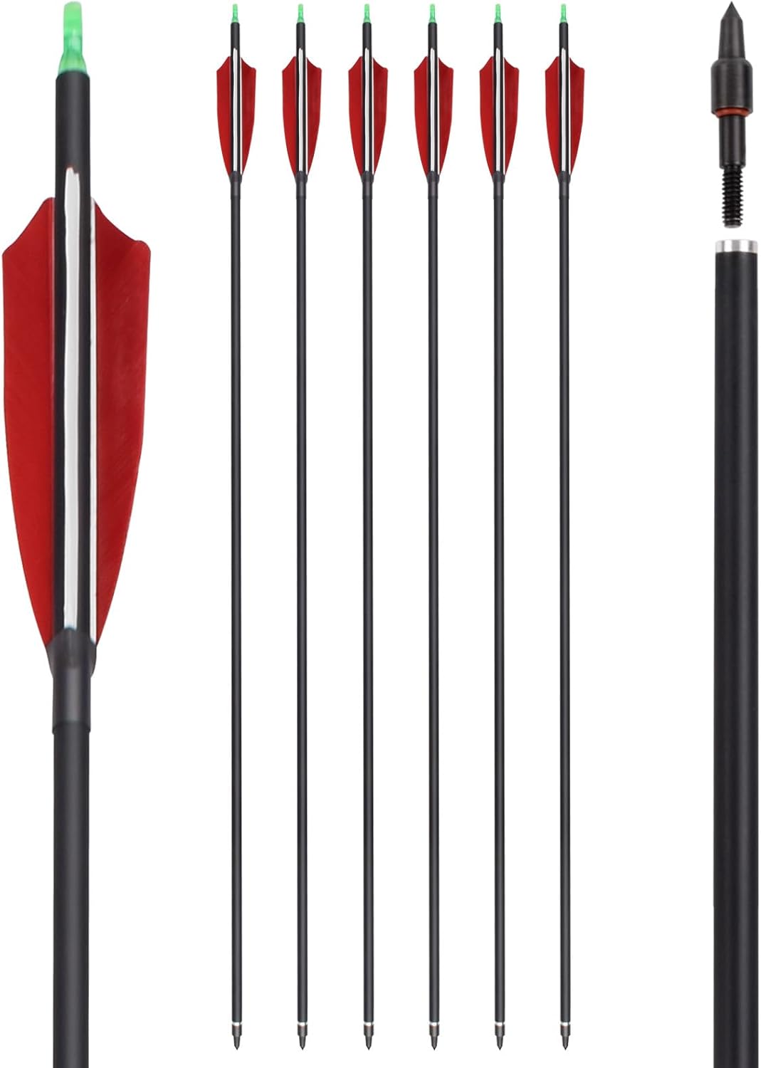 YLS 500 Spine Arrows 30 Inch Carbon Arrows 4" Turkey Feather Archery Target Practice Hunting Arrows with for Recurve Bow Long Bow