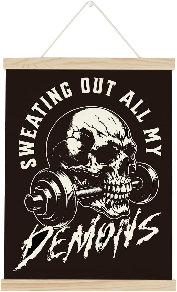 Gym Dumbbell Motivational Posters College Dorm Posters Gifts for Guys Friends Sweating Out All My Demons Gym Flag Wall Art Decor Sign for Home Gym Bedroom Office