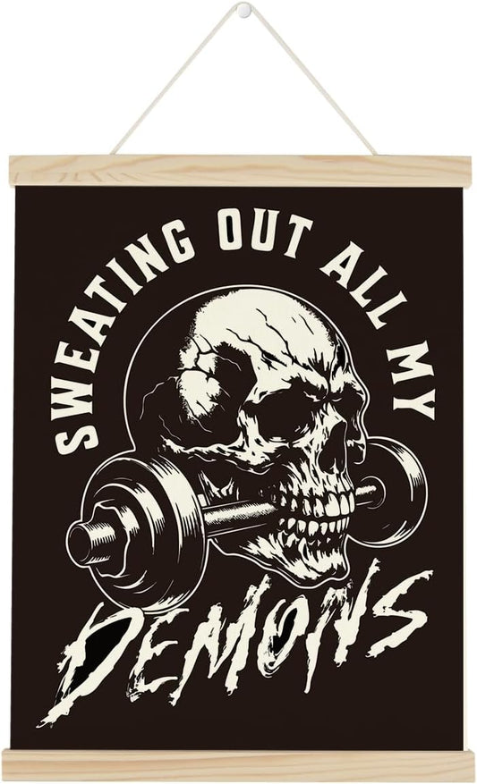 Gym Dumbbell Motivational Posters College Dorm Posters Gifts for Guys Friends Sweating Out All My Demons Gym Flag Wall Art Decor Sign for Home Gym Bedroom Office