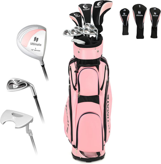 ULTIMATE Women's Complete Golf Club Set, 9/11pcs Right Handed Ladies Golf Clubs Set w/ 460cc Alloy Driver, #3 Fairway Wood, Hybrid, #6/#7/#8/#9/#P Irons & Putter