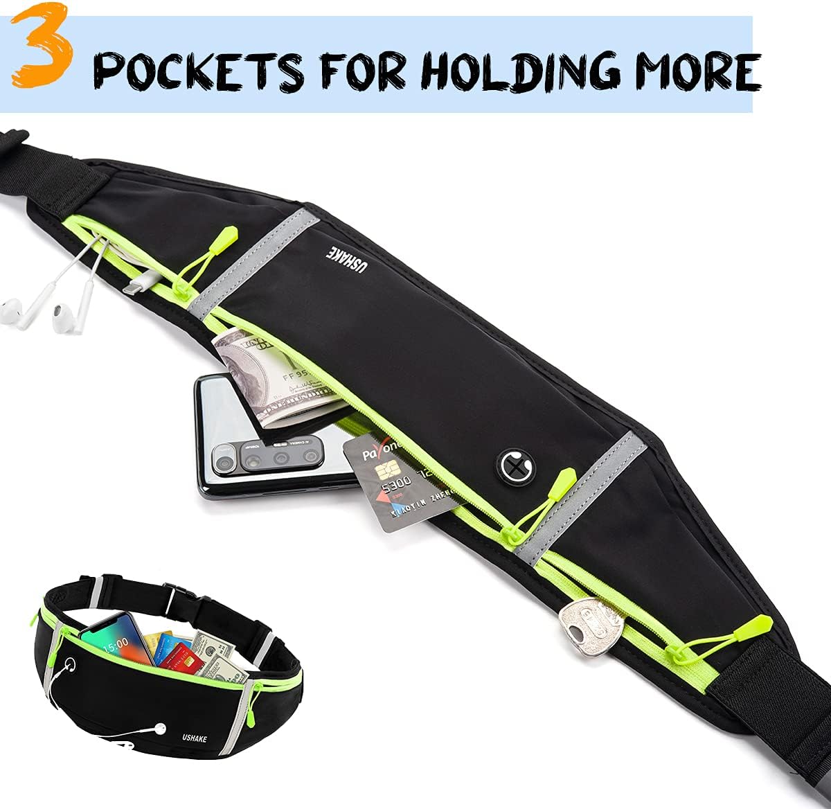 USHAKE Slim Running Belt, Workout Fanny Pack for Men Women,Exercise Waist Pack for Apple iPhone Holder, Runner Belt for Running Walking Cycling Camping Gym