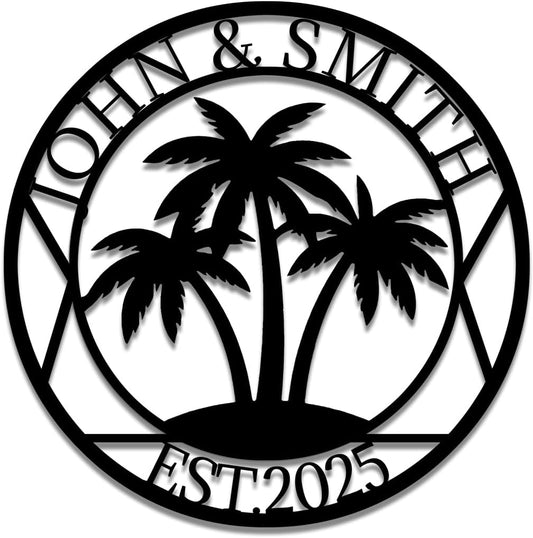 Personalized Palm Tree Metal Name Sign | Custom Family Wall Art & Split Letter Name | Custom Metal Signs | Beach Coastal House Decor | Outdoor Decor Gift Gift for Women, Men, Wife, Parents, Couple