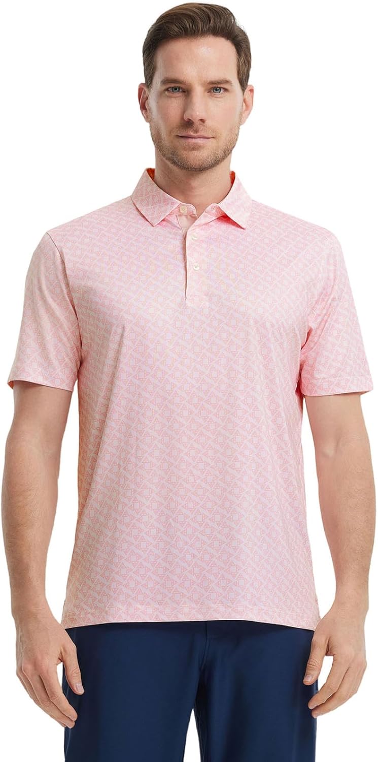 Men's Golf Polo Shirts Short Sleeve Striped Performance Moisture Wicking Dry Fit Golf Shirts for Men