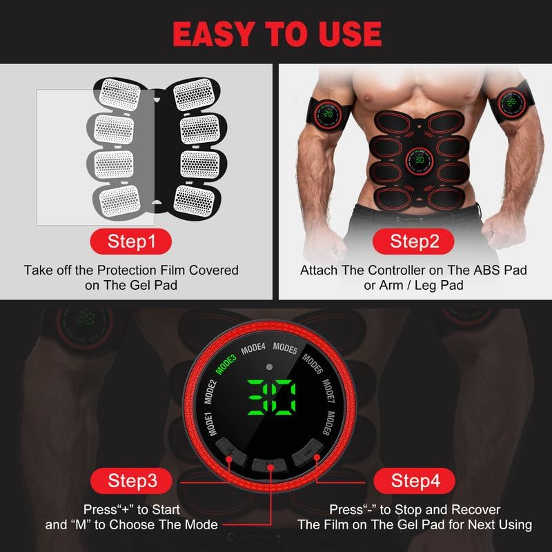 Electronic Muscle Stimulator, Abs Stimulator Muscle Toner, Ab Machine Trainer USB Rechargeable Gear for All Body, Fitness Strength Training Workout Equipment for Men and Women H9