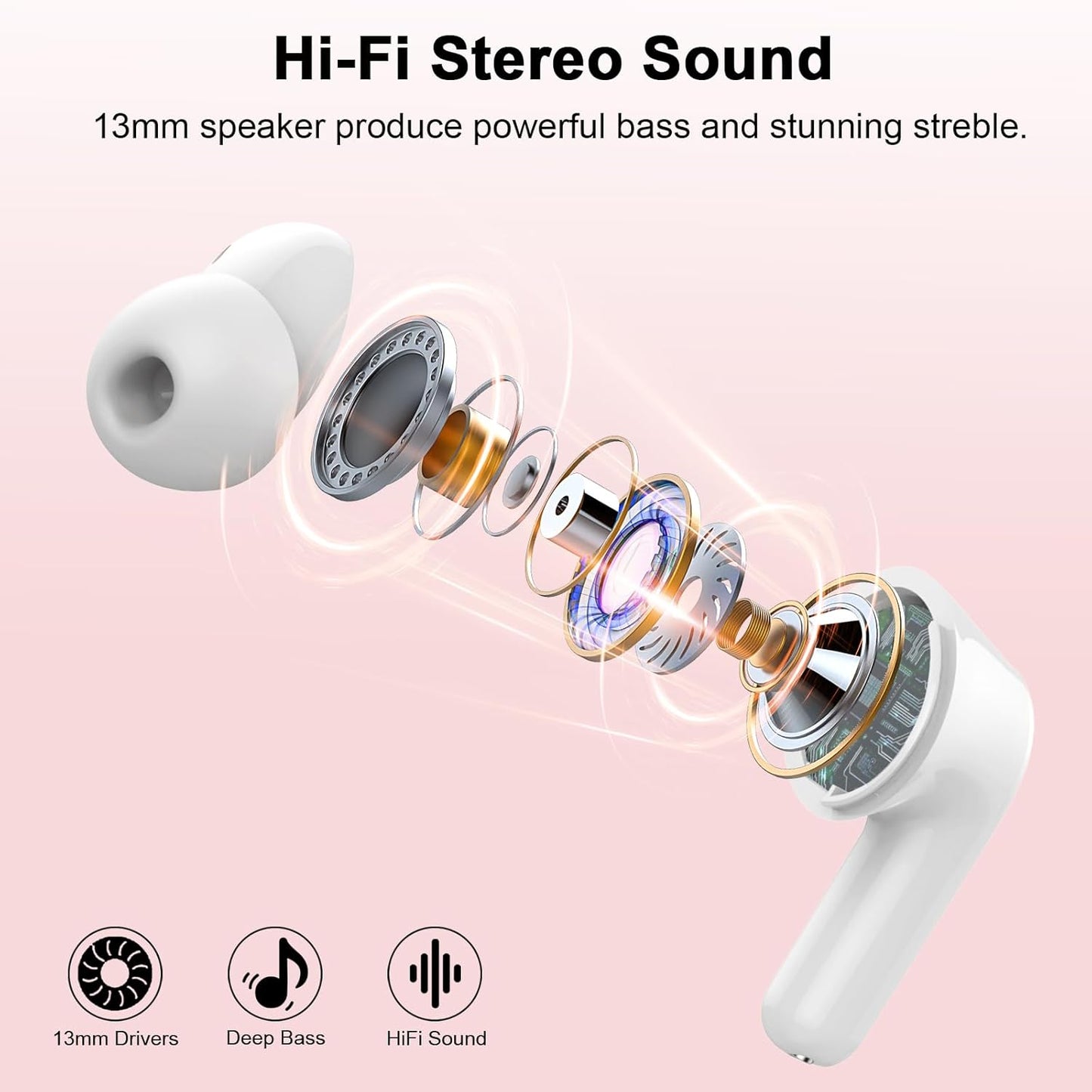 Wireless Earbuds Bluetooth 5.4 Headphones Noise Cancelling, 40H Playtime Bluetooth Ear Bud with Dynamic Drivers Stereo, Sports Earphones Wireless with LED Power Display for Laptop Pad Phones