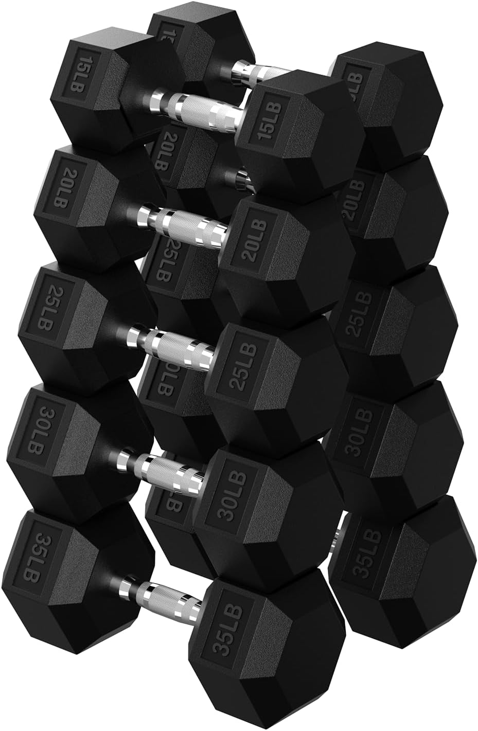 Hex Dumbbell 45-480 lb Set, Rubber Encased Exercise & Fitness Dumbbells for Home Gym, Hand Weights for Strength Training