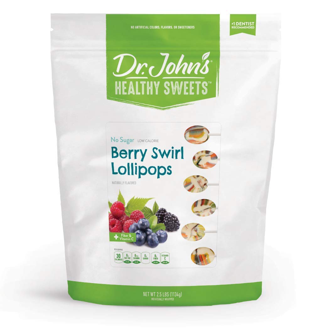 Dr. John’s Sugar Free Candy, Healthy Lollipops with Zero Sugar, Low Calorie Snacks, Keto Friendly Hard Candy Sweets, Berry Swirl Oval, 150 Count, 2.5 LB