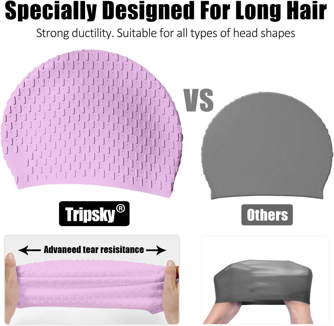 Tripsky Silicone Swim Cap,Comfortable Bathing Cap Ideal for Curly Short Medium Long Hair, Swimming Cap for Women and Men, Shower Caps Keep Hairstyle Unchanged…