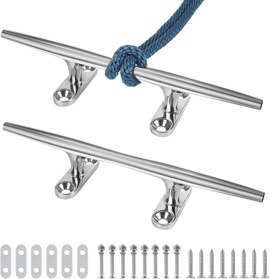 Boat Cleat 6 Inch 316 Stainless Steel, Dock Cleat 8 Inch Heavy Duty Open Base Include Screws, Boat Dock Cleats 10 Inch with Backing Plate for Boats, Kayak, Marine, Deck and Decor(2,4,6 Pack)