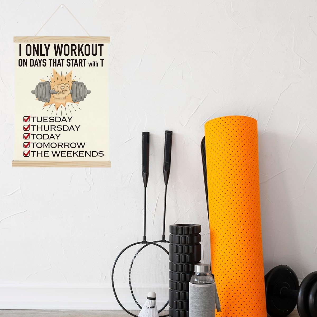Gym Motivational Posters Funny College Dorm Posters Gifts for Guys Girls Friends I Only Workout on Days That Start with T Gym Flag Wall Art Decor Sign for Home Gym Bedroom Office