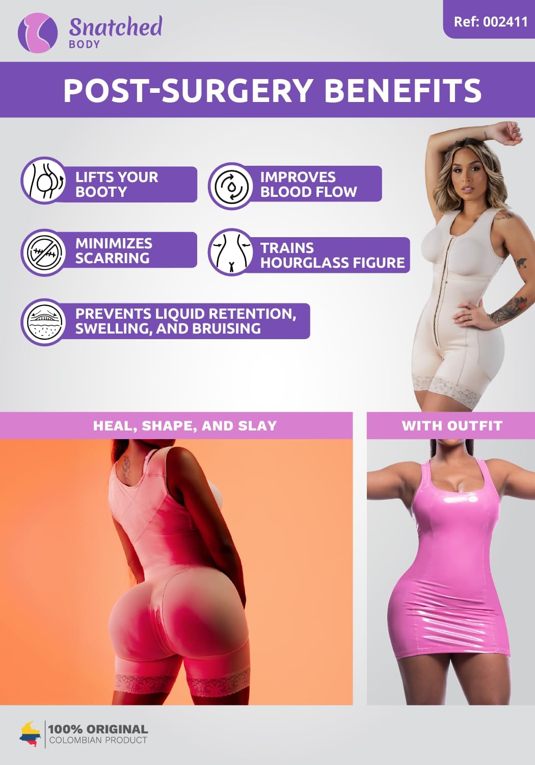 Snatched Body - Women's Stage 2 Faja Colombians with Bra Shapewear - BBL Post Surgery Garment - Reductoras Moldeadoras