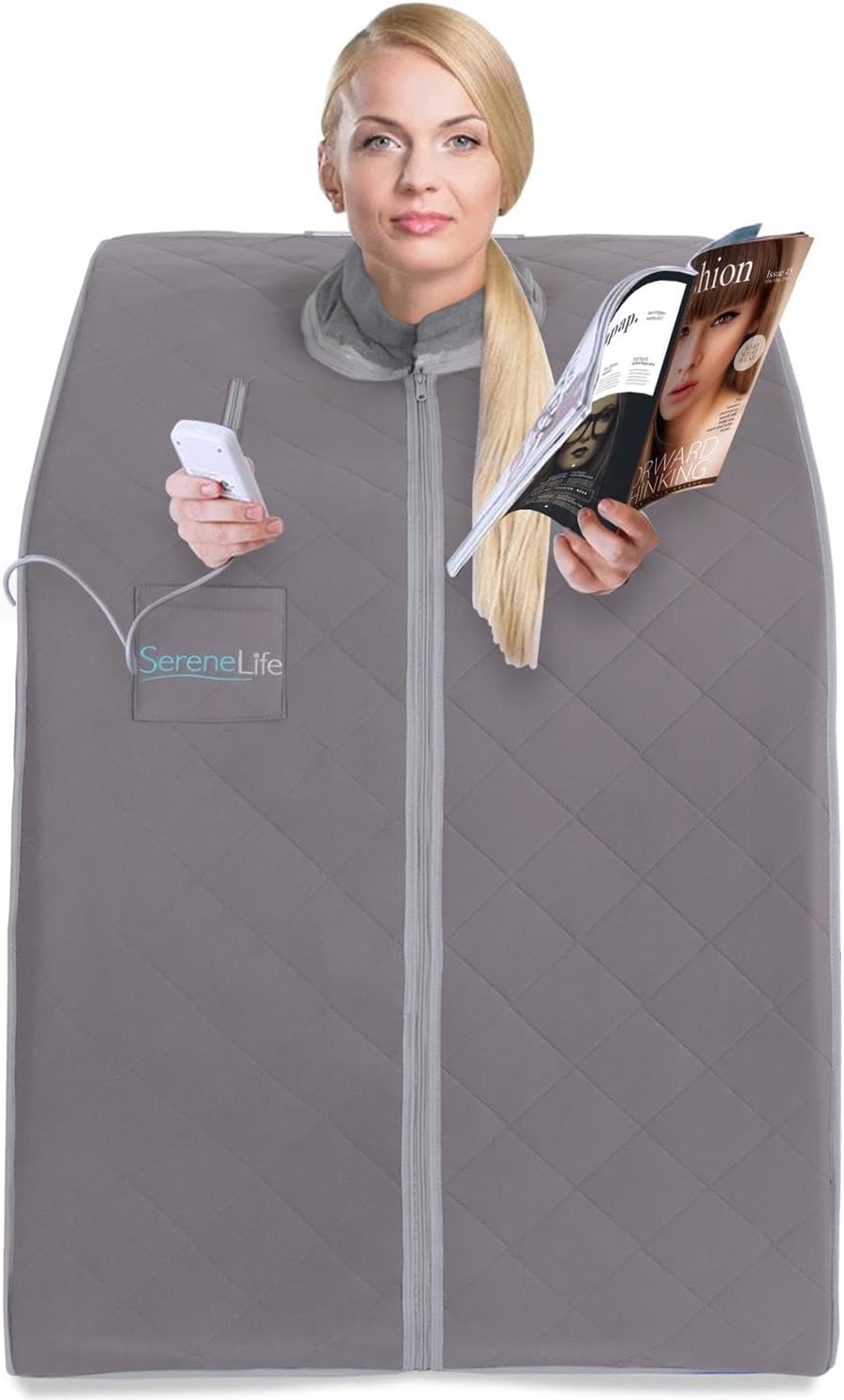 SereneLife Portable Sauna for Home, Infrared Sauna Tent with Heated Foot Pad and Folding Chair, Compact Personal Rejuvenation Sauna, Remote Control In-Home Spa, 38" x 32” - (Gray)