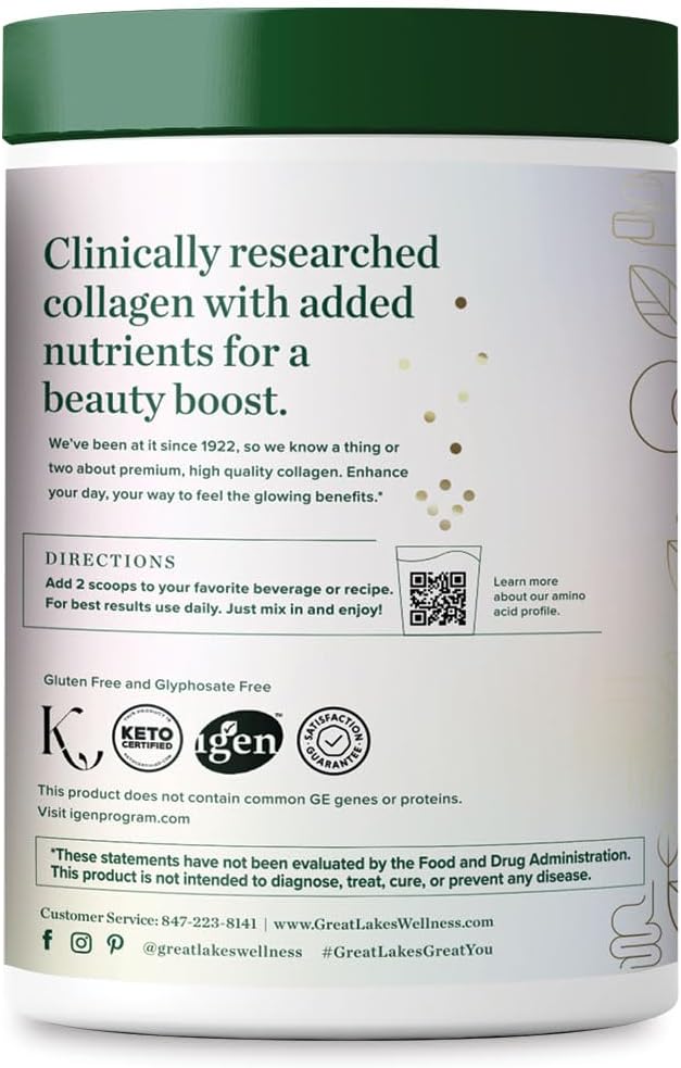 Great Lakes Wellness Beauty Boost Advanced Collagen Peptides Powder with Hyaluronic Acid, Biotin, Vitamin C - Skin Elasticity and Hydration - Raspberry Lemonade Flavor - Non-GMO, Keto, Kosher - 8 oz