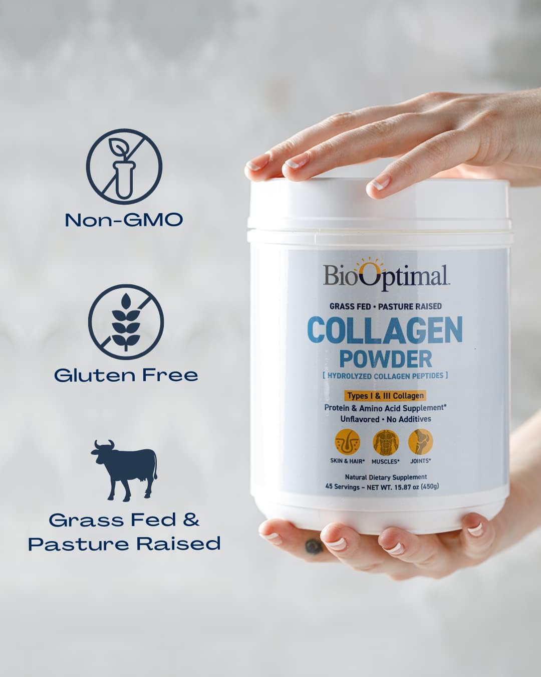 Collagen Peptides Powder - Grass-Fed, Pasture-Raised Hydrolyzed Protein Supplement for Skin, Hair, & Nails - Non-GMO, Zero Sugar Daily Supplement for Men & Women (45 Servings)