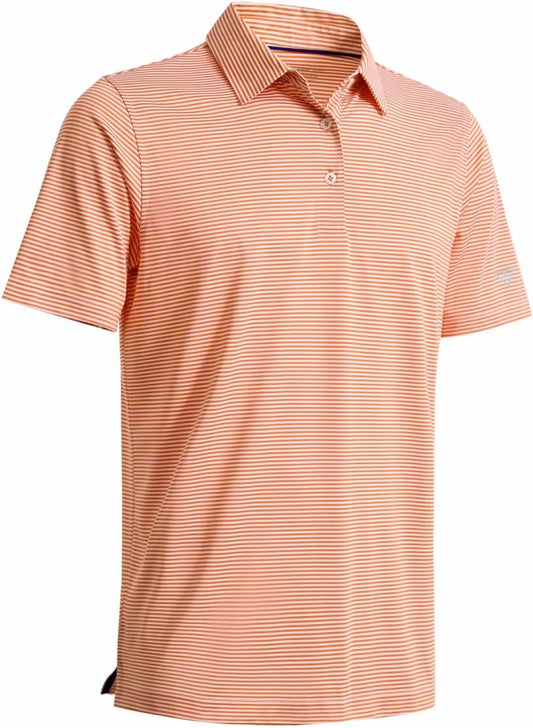 Men's Golf Polo Shirts Short Sleeve Striped Performance Moisture Wicking Dry Fit Golf Shirts for Men